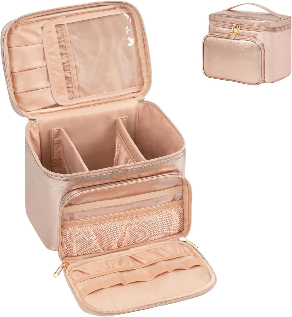 Simple Life Multi-compartment Metallic Golden Rose Neceser