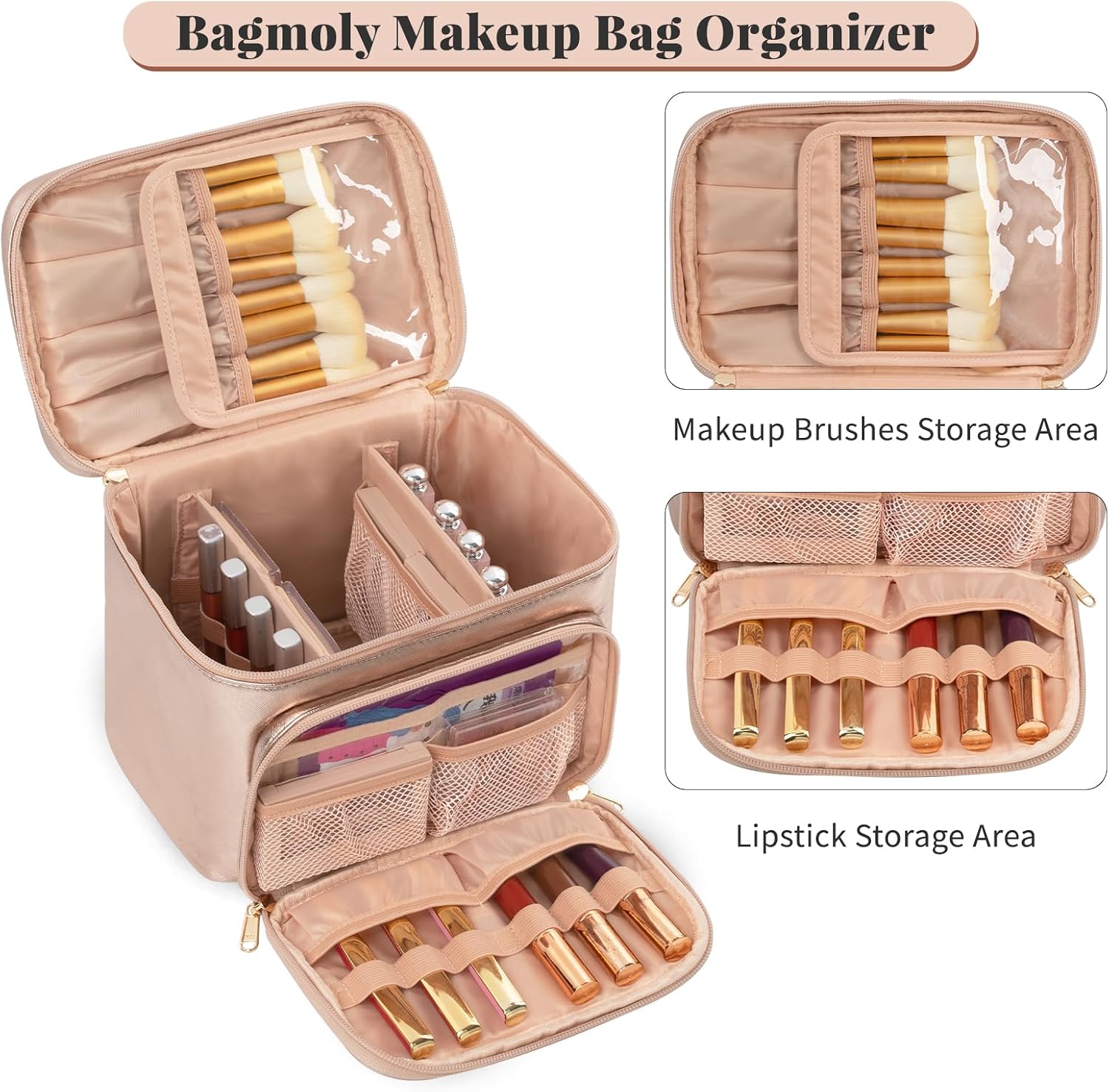 Simple Life Multi-compartment Metallic Golden Rose Neceser