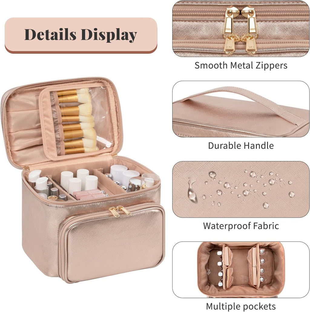 Simple Life Multi-compartment Metallic Golden Rose Neceser