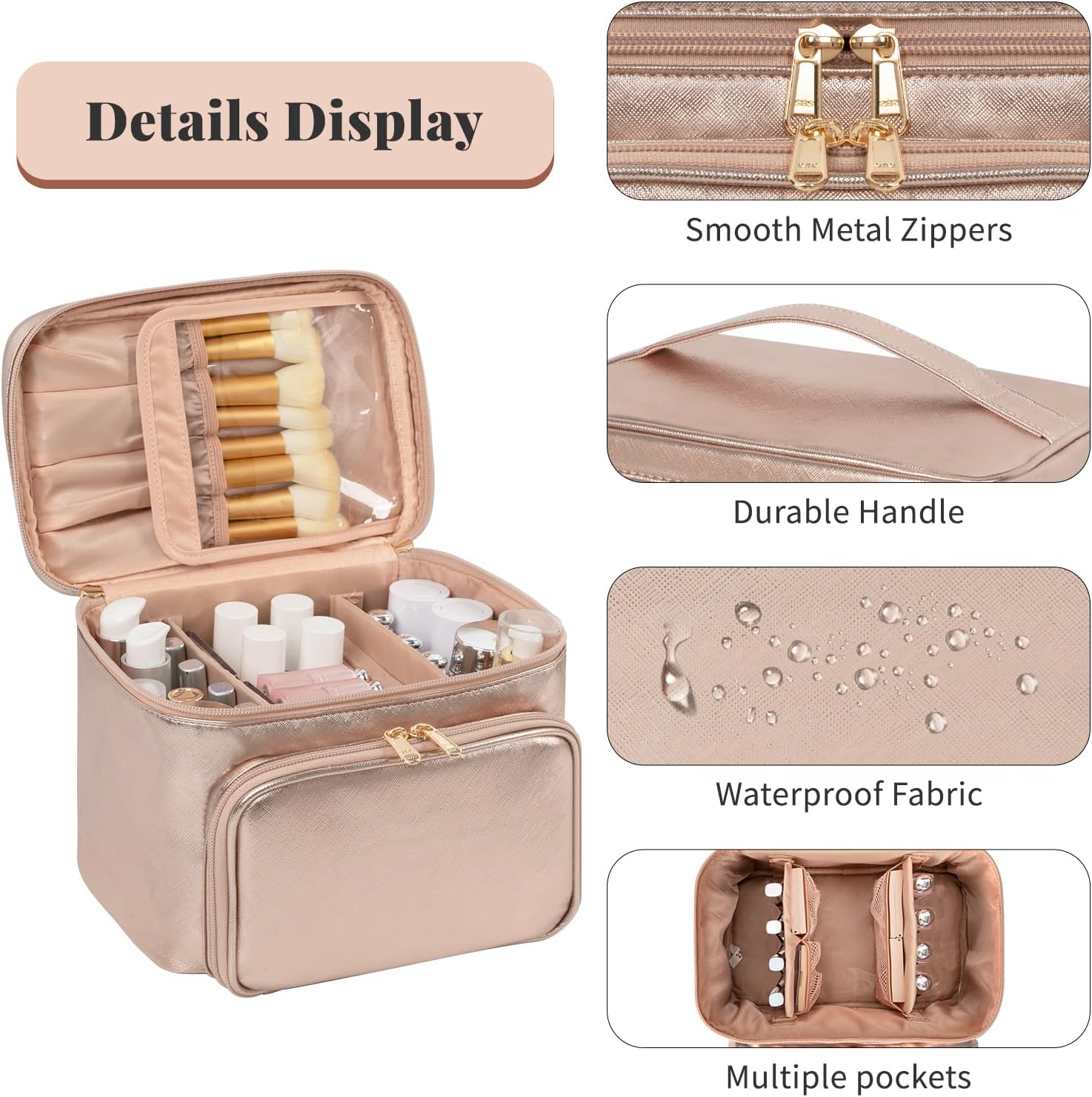 Simple Life Multi-compartment Metallic Golden Rose Neceser