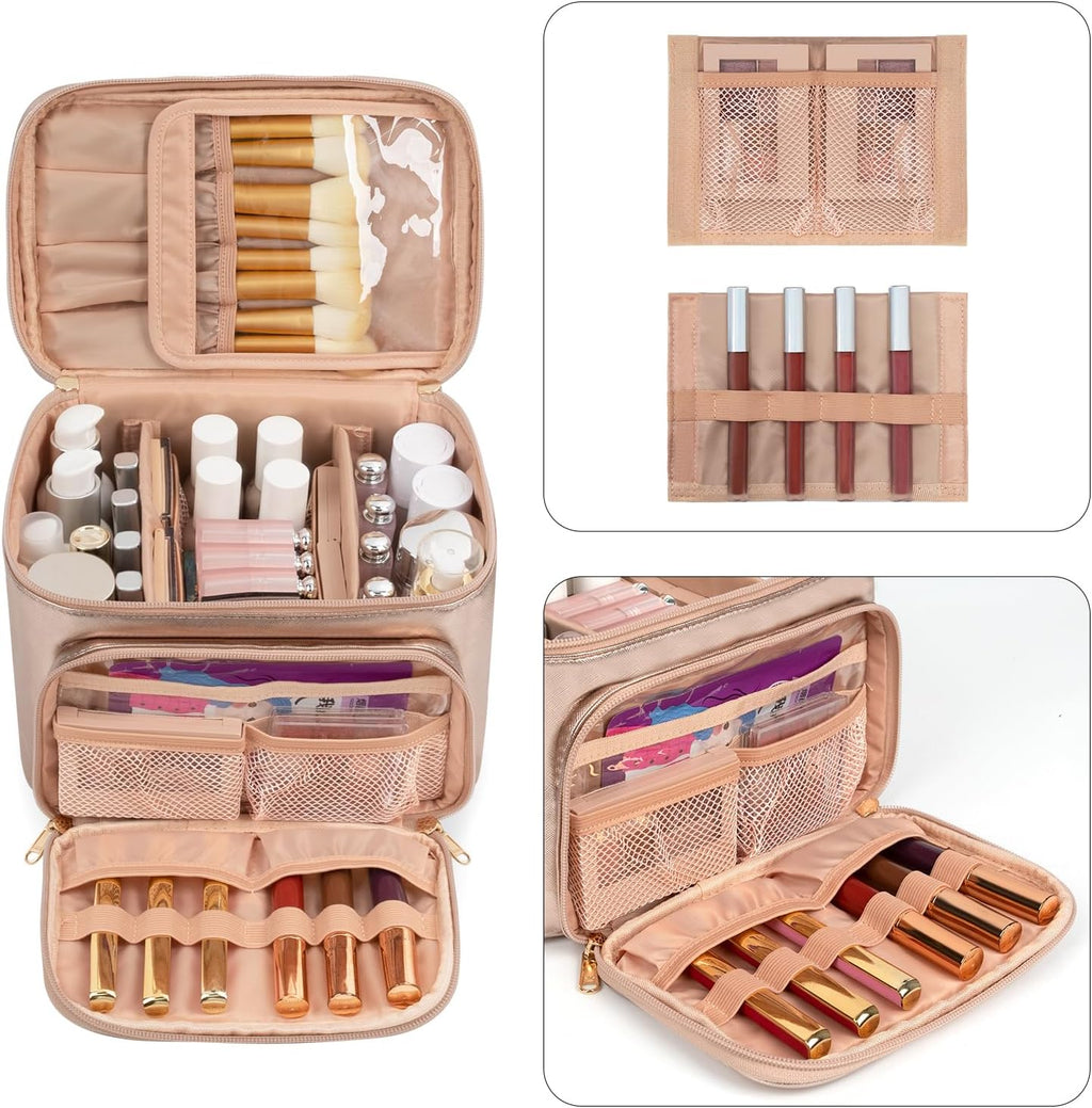 Simple Life Multi-compartment Metallic Golden Rose Neceser