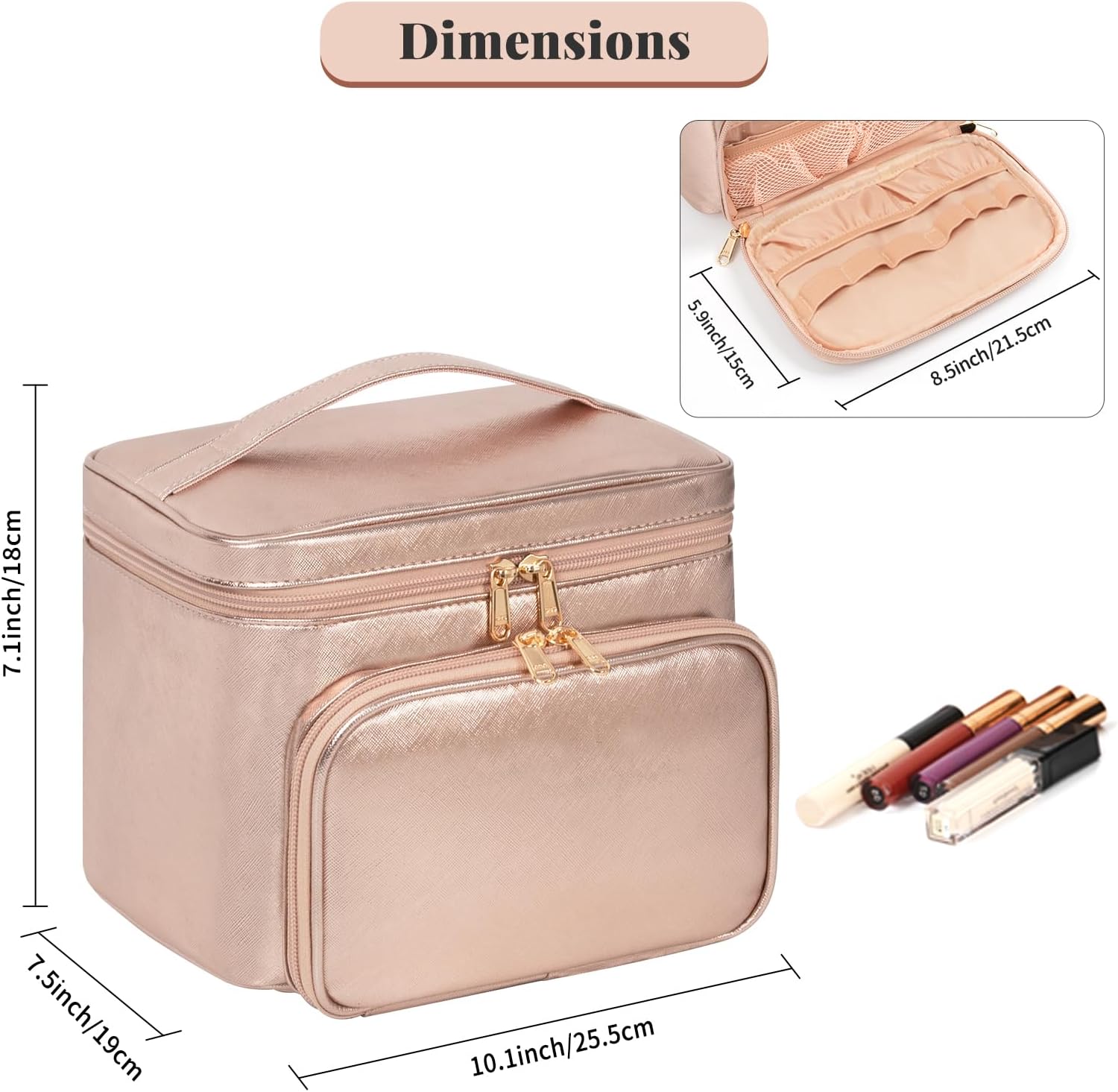 Simple Life Multi-compartment Metallic Golden Rose Neceser