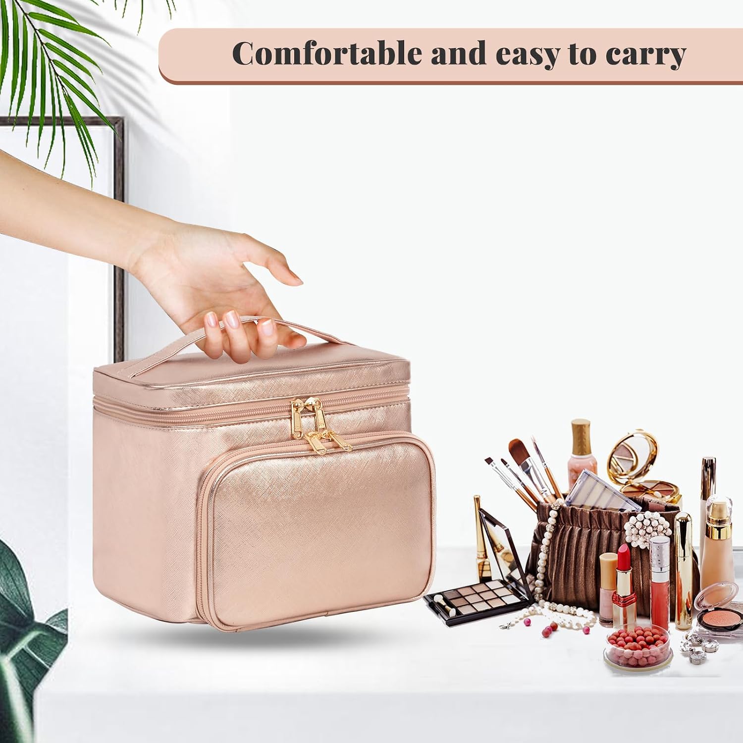 Simple Life Multi-compartment Metallic Golden Rose Neceser