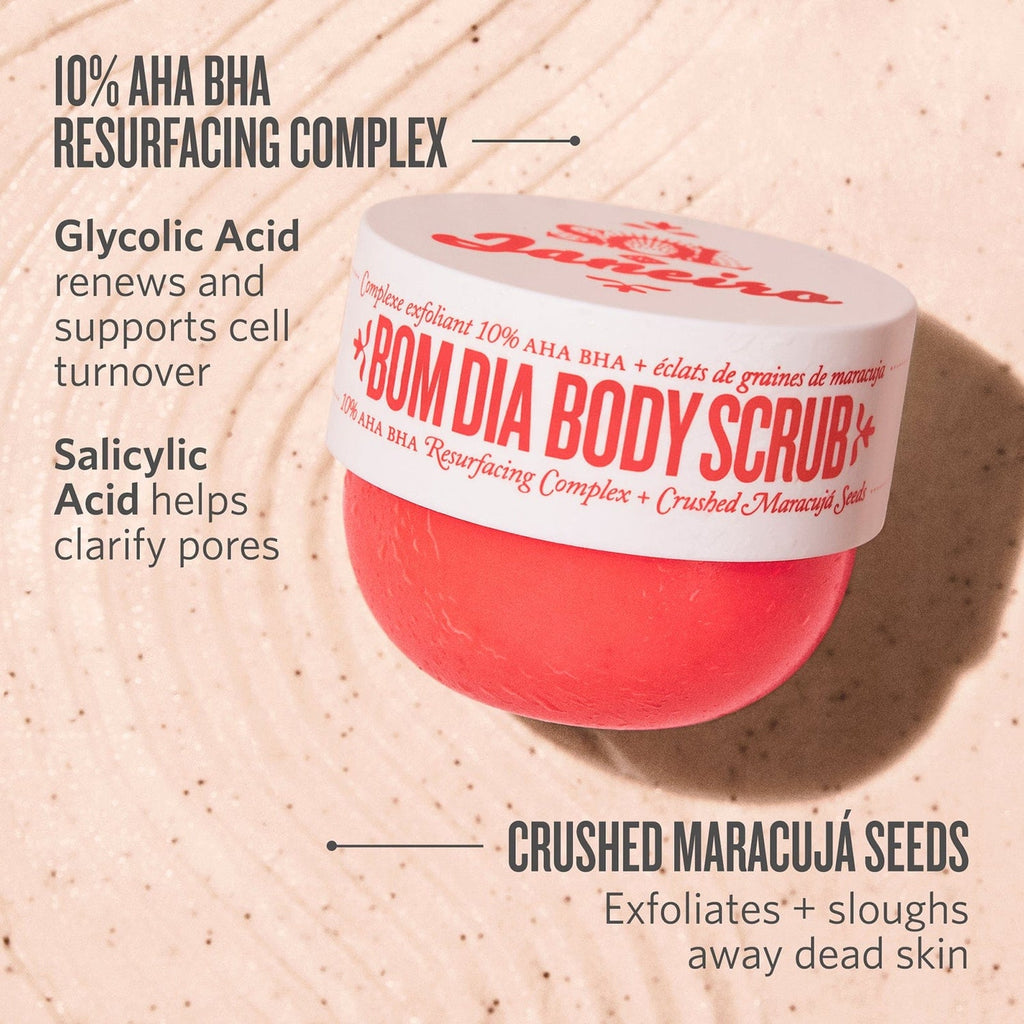 Sol de Janeiro Bom Dia Body Scrub 10% AHA BHA Resurfacing Complex + Crushed Maracujá Seeds 220 g