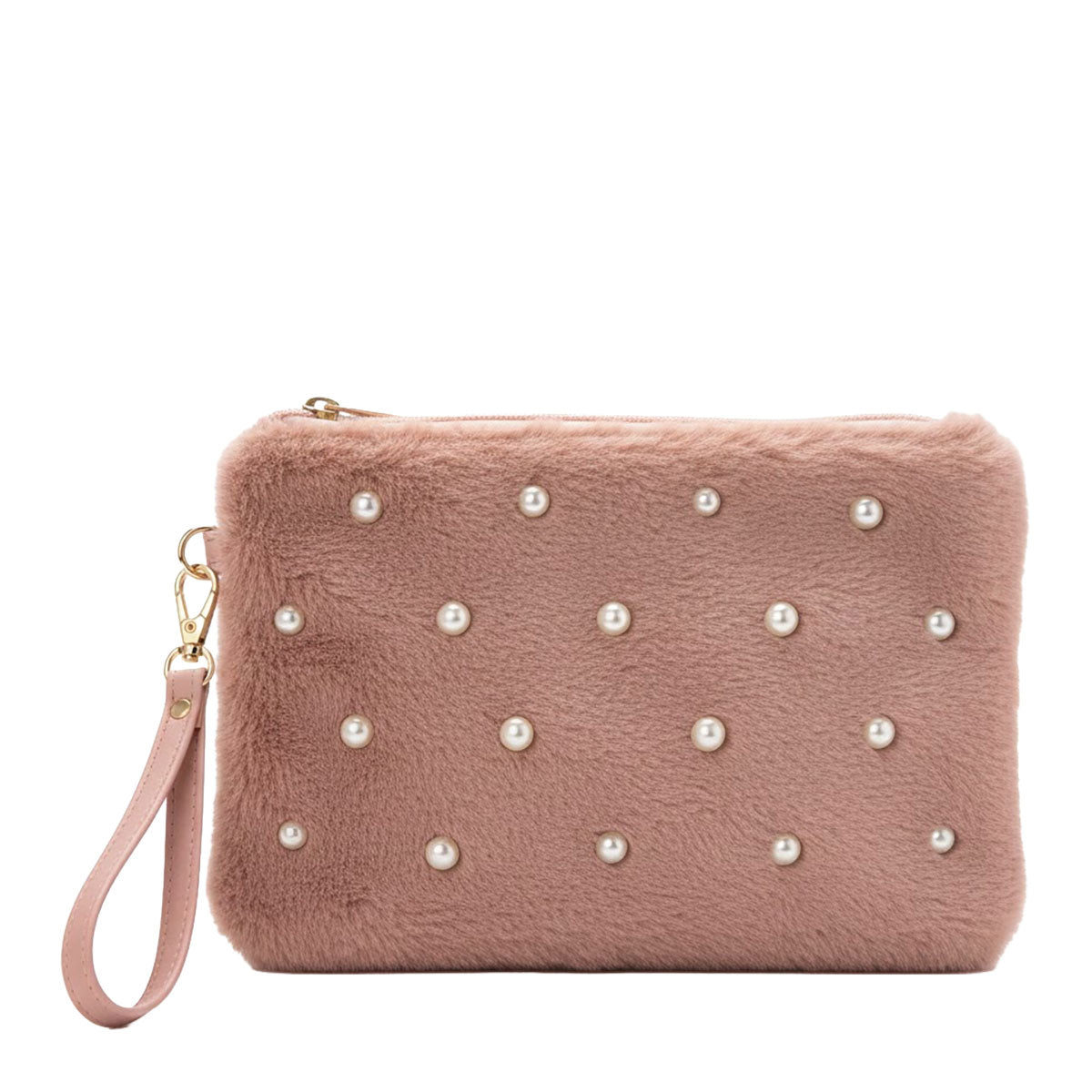 Ulta Beauty Fur & Pearls Dusty Rose Cosmetic Bag