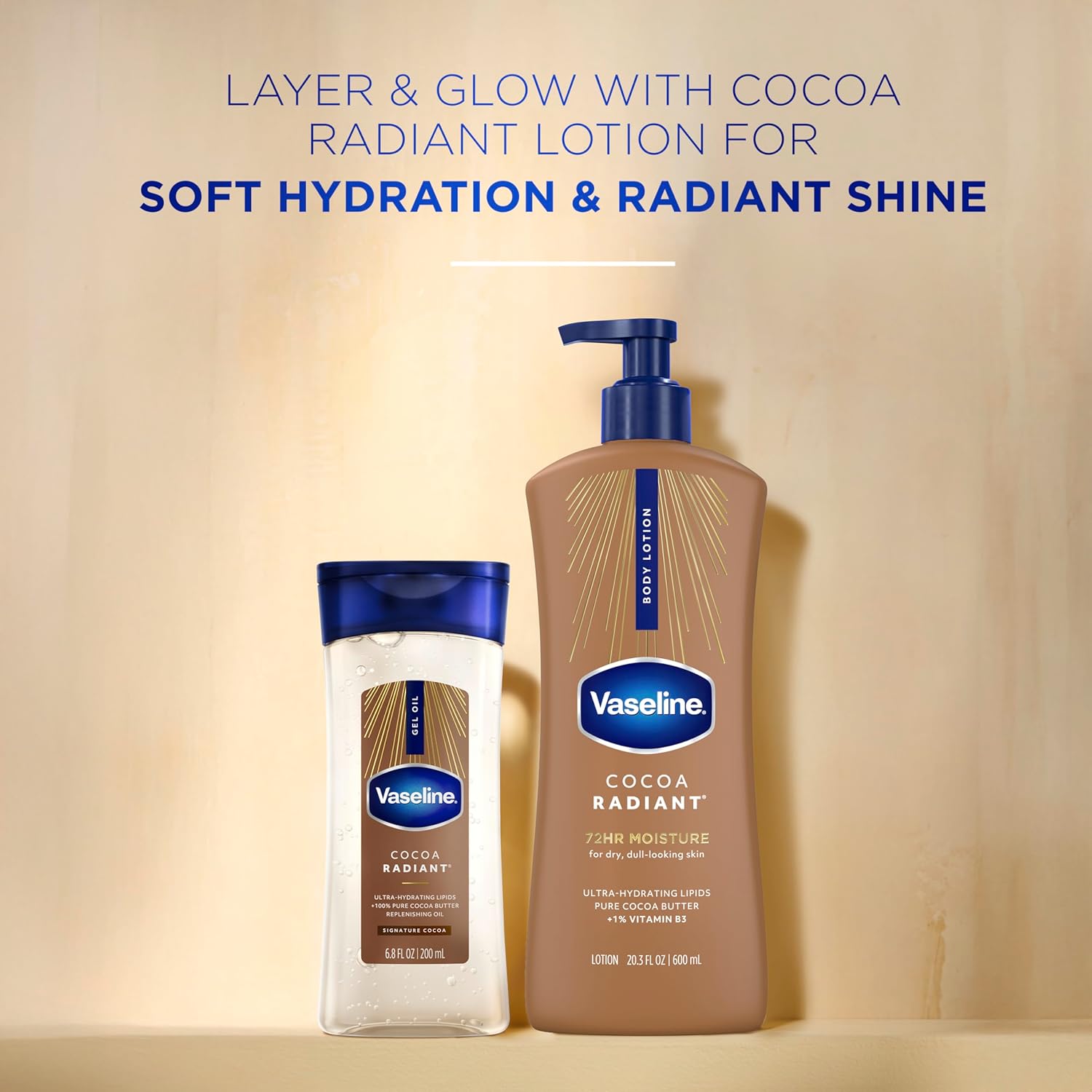 Vaseline Cocoa Radiant Body Gel Oil 100% Pure Cocoa Butter 355 ml / 12 oz