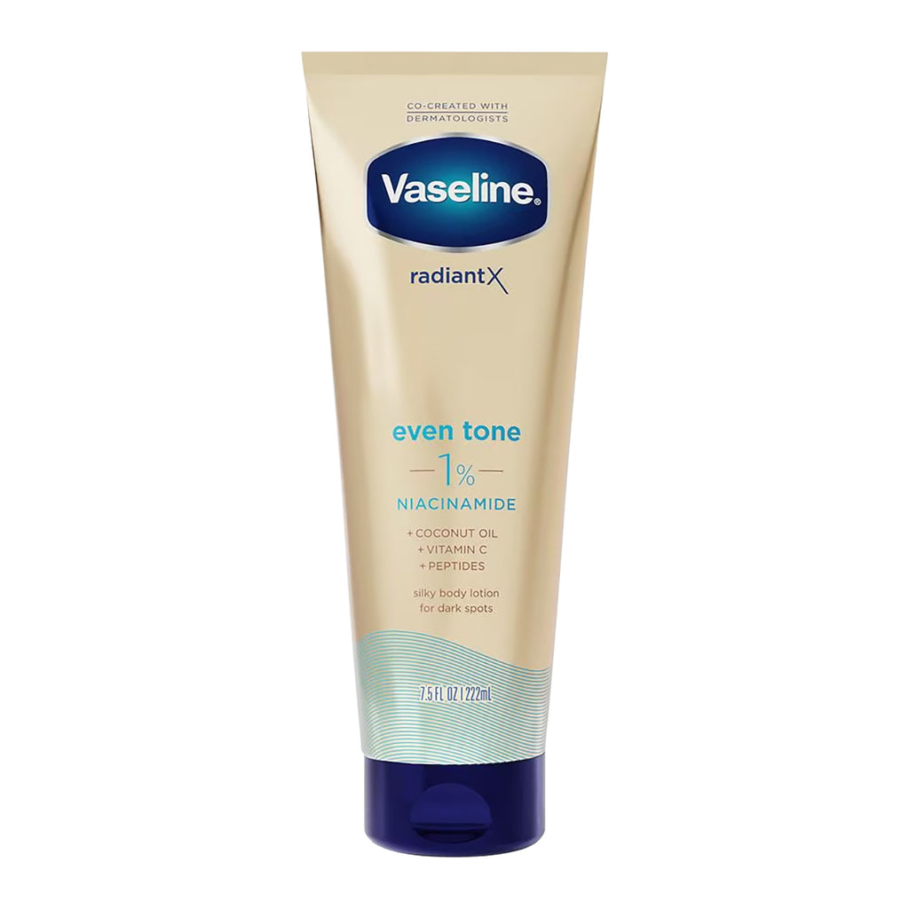 Vaseline Radiant X Even Tone Body Lotion 1% Niacinamide, Coconut Oil, Vitamin C & Peptides 7.5 oz / 222 ml