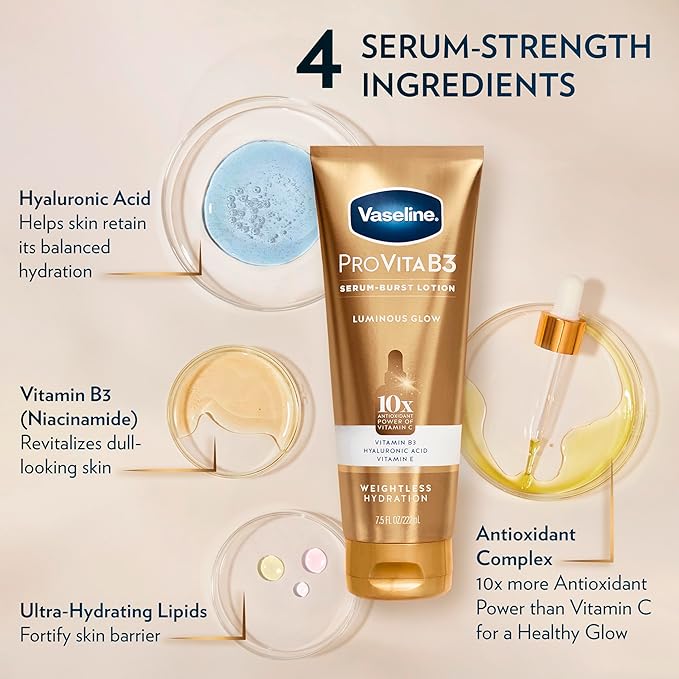 Vaseline Pro VitaB3 Skin Care Serum Burst Lotion Luminous Glow 222 ml / 7.5 oz