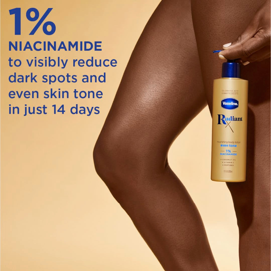Vaseline Radiant X Nourishing Body Lotion 1% Niacinamide, Coconut Oil, Vitamin C & Peptides 11 oz / 325 ml