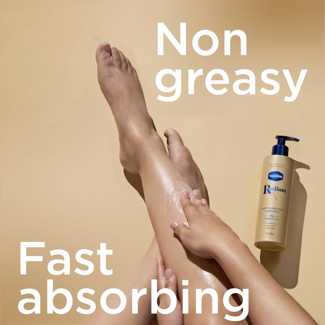 Vaseline Radiant X Nourishing Body Lotion 1% Niacinamide, Coconut Oil, Vitamin C & Peptides 11 oz / 325 ml