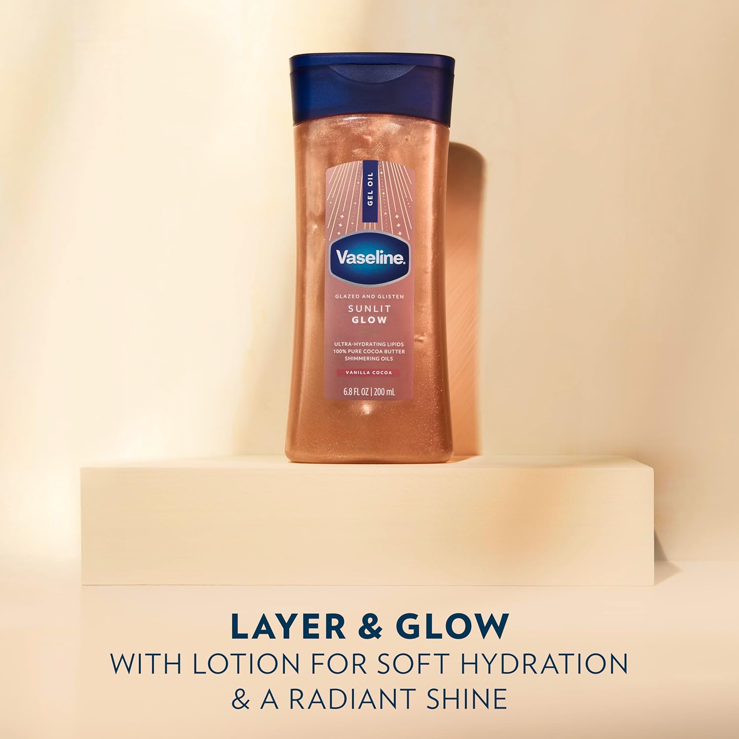 Vaseline Glazed and Glisten Sunlit Glow Shimmering Gel Oil 200 ml / 6.8 oz | Vanilla Cocoa