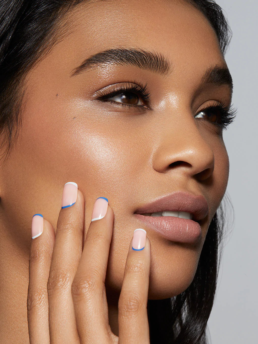 Static Nails Reusable Pop-On Manicure | Reverse French Blue Square