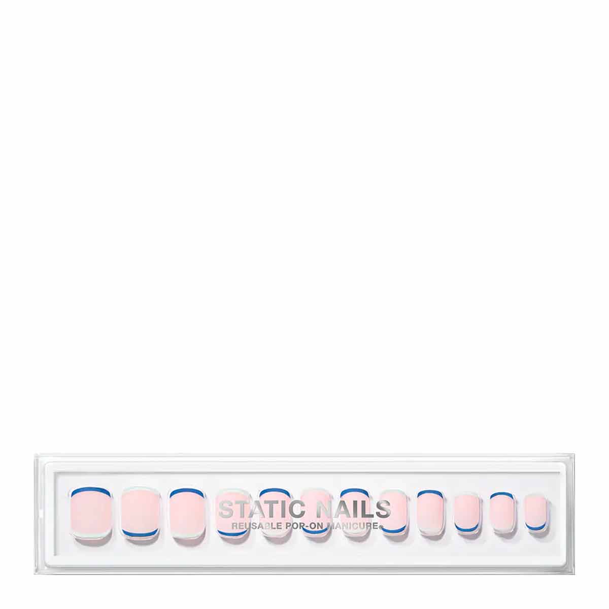 Static Nails Reusable Pop-On Manicure | Reverse French Blue Square